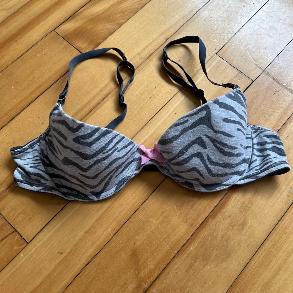 La Senza Zebra Print Push Up Bra Pink Bow Adjustable Straps Women's Size 34A
